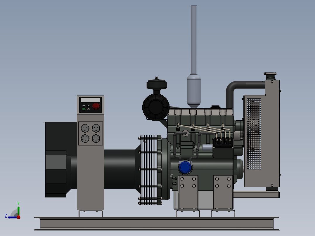 30Kw柴油发电机外形3D图纸 Solidworks设计 附STEP右视图