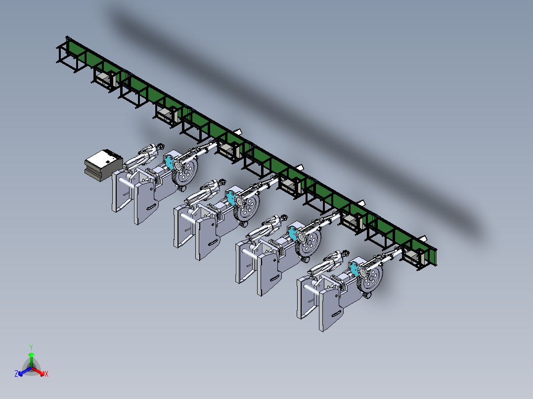 人工机械冲床设备与吸盘搬运机构组合正等轴测图