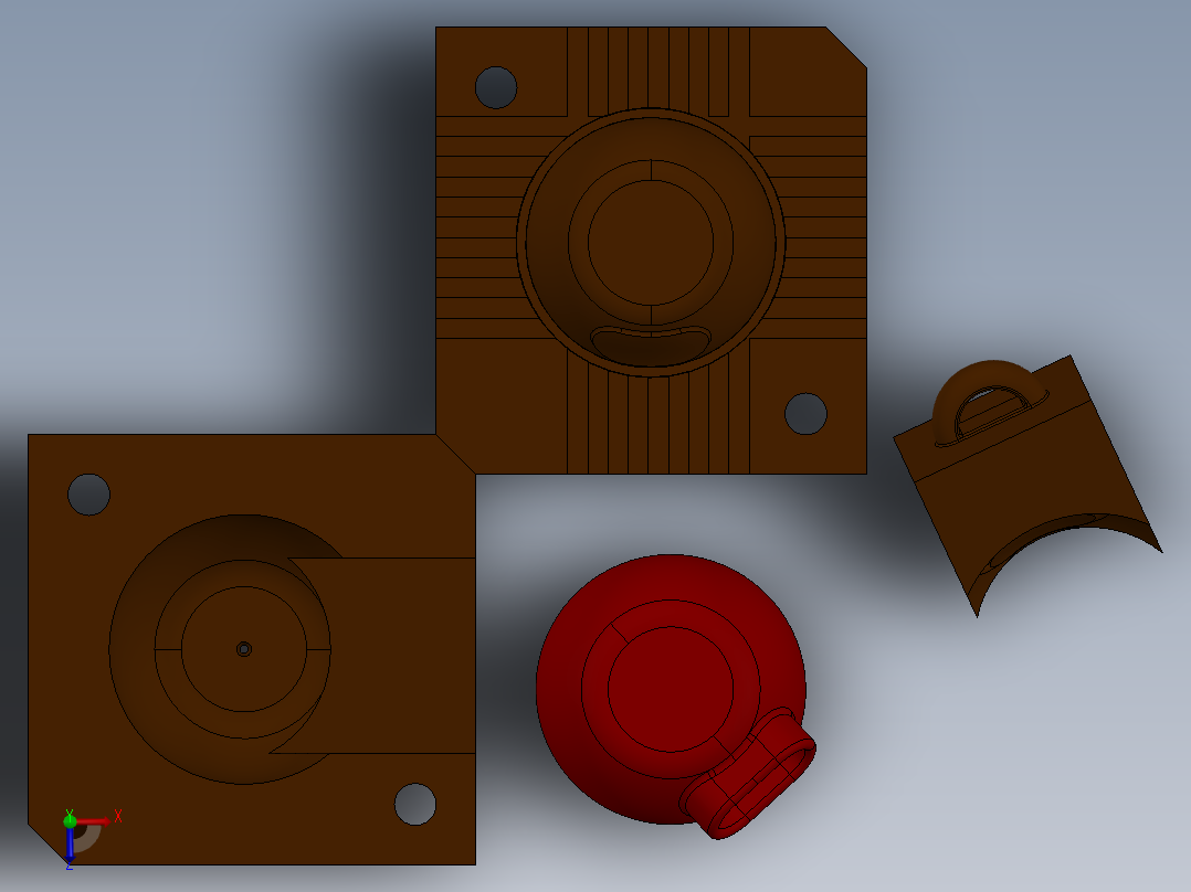 倒模型腔型芯侧型芯分模模具SW2016含特征俯视图