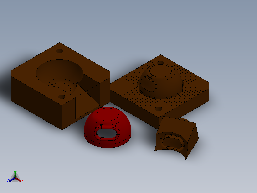 倒模型腔型芯侧型芯分模模具SW2016含特征正等轴测图