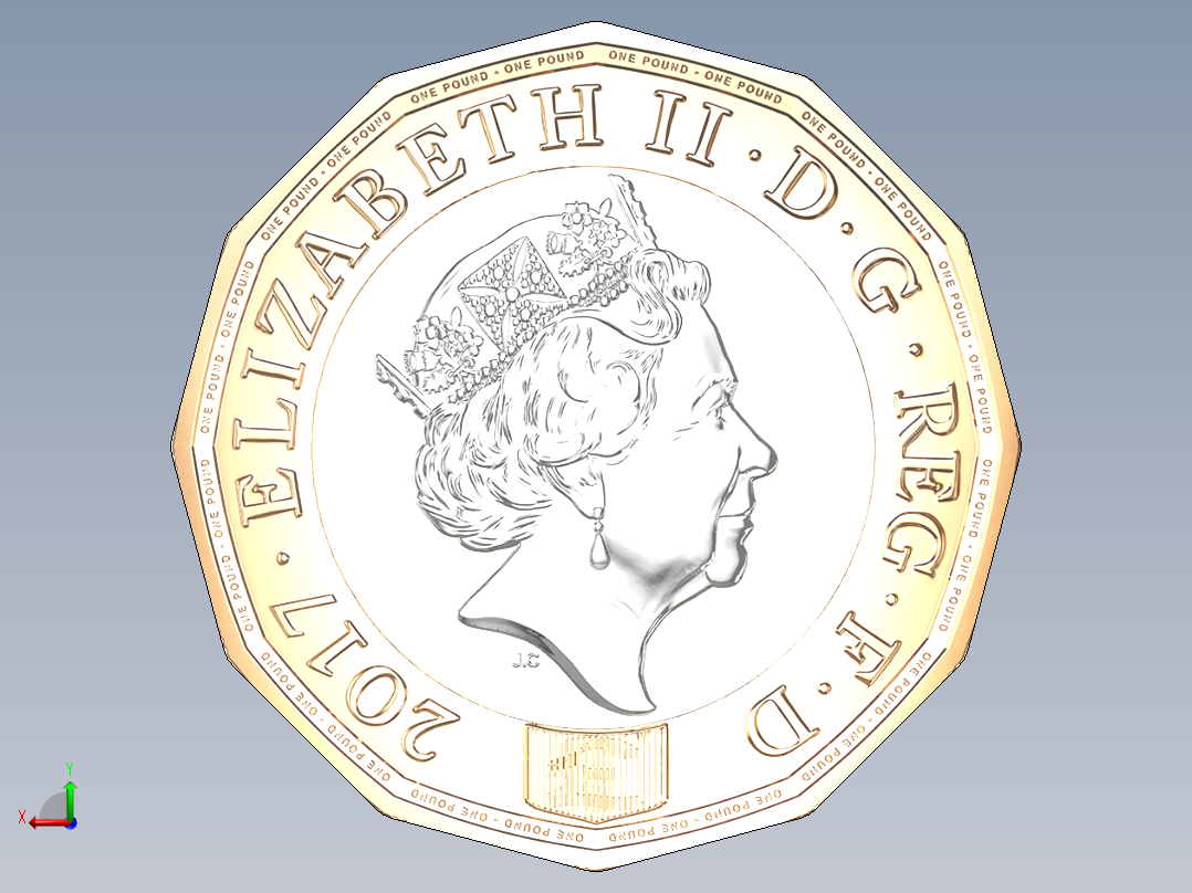 英镑的硬币后视图