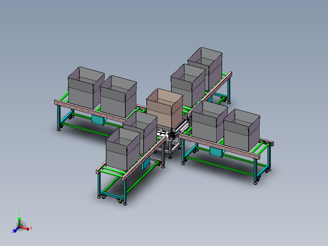 纸箱伺服360度旋转气动夹紧分流滚筒输送系统