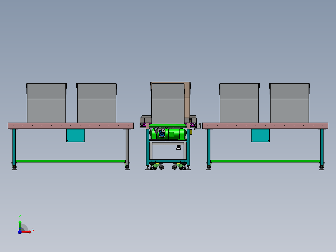 纸箱伺服360度旋转气动夹紧分流滚筒输送系统前视图