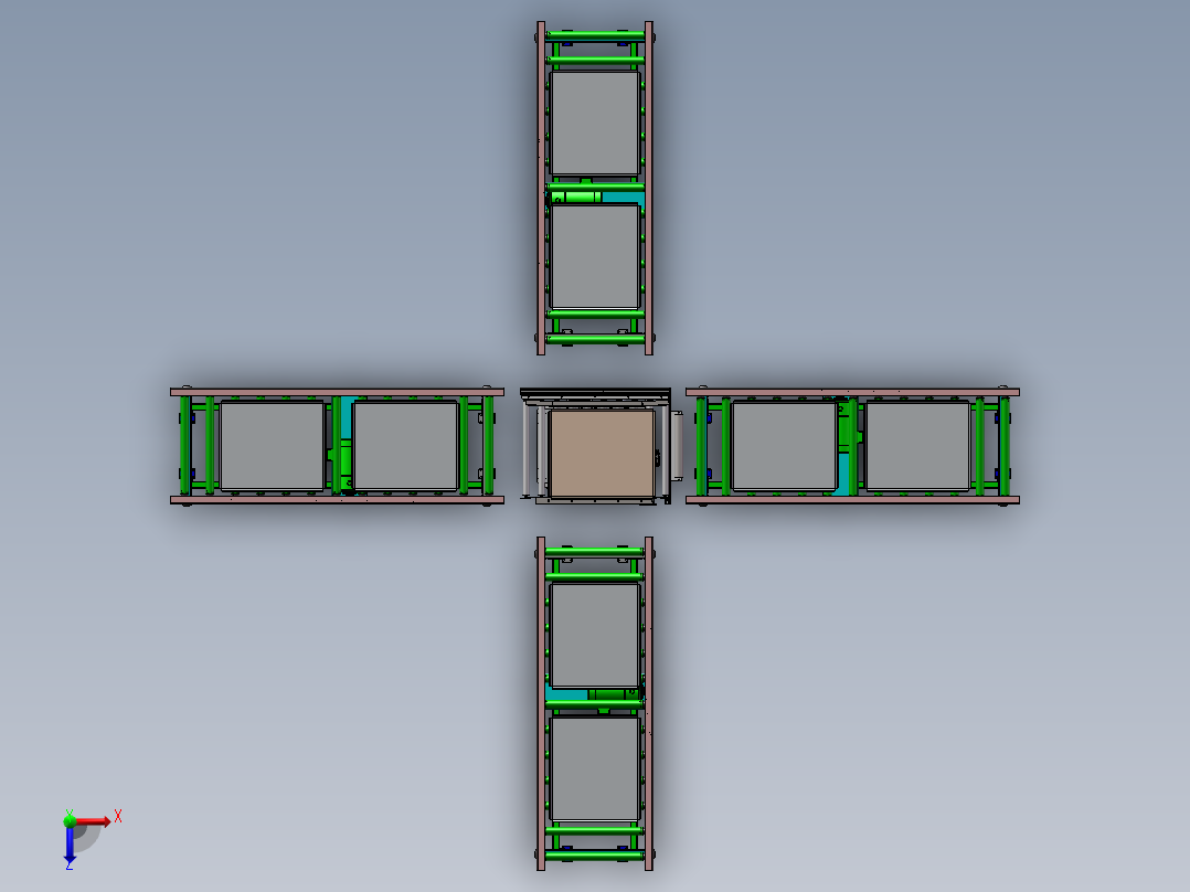 纸箱伺服360度旋转气动夹紧分流滚筒输送系统俯视图