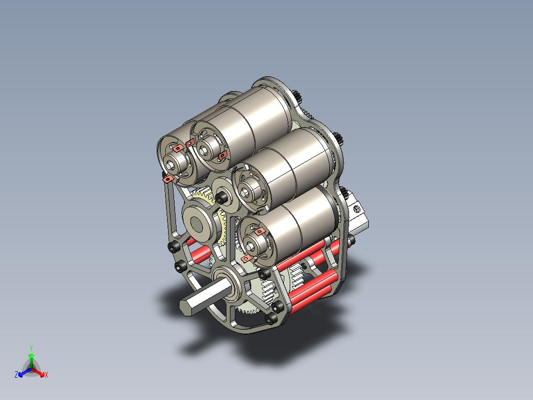 2档Flipped-4-775电机齿轮箱正等轴测图
