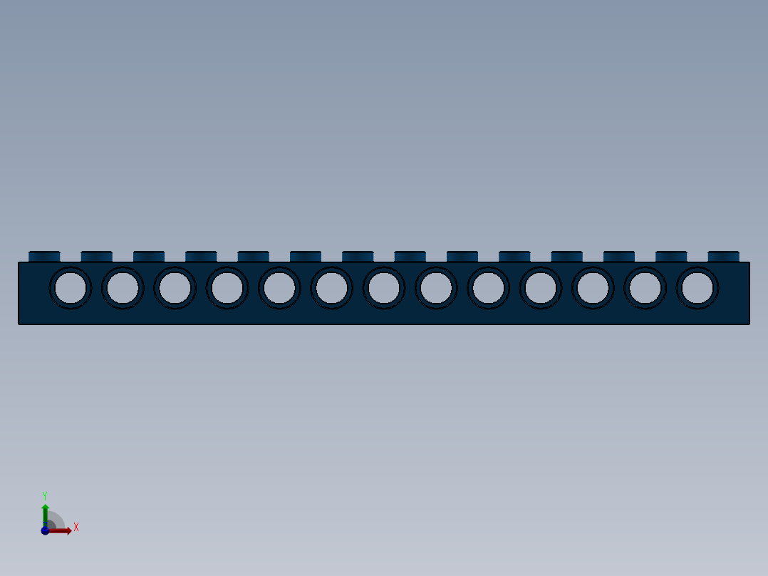 乐高机械组积木（横梁）-32018 Bright Blue Technic Brick 1 x 14 with Holes前视图