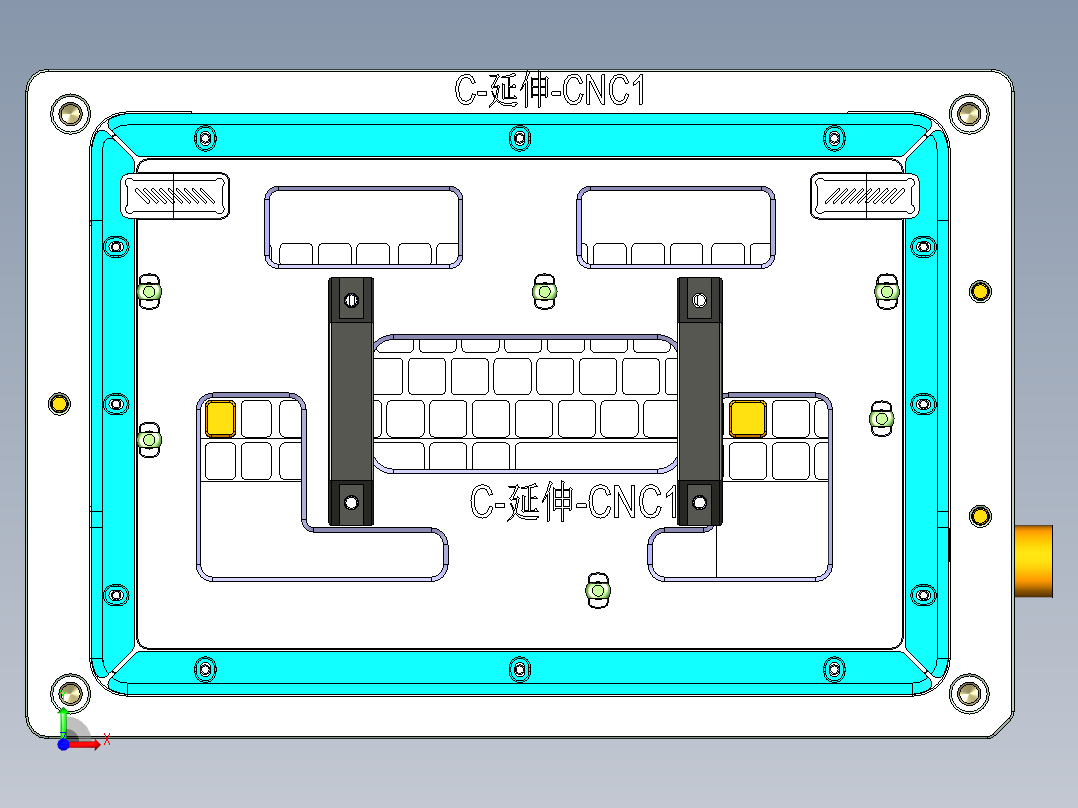 冲压件键盘C壳铣墙高PL面CNC治具模型前视图