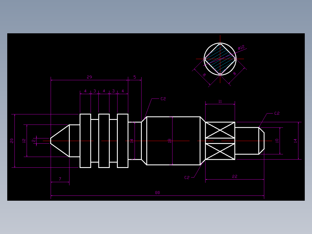 CAD格式机械制图二维100例练习-42 阀杆二视图