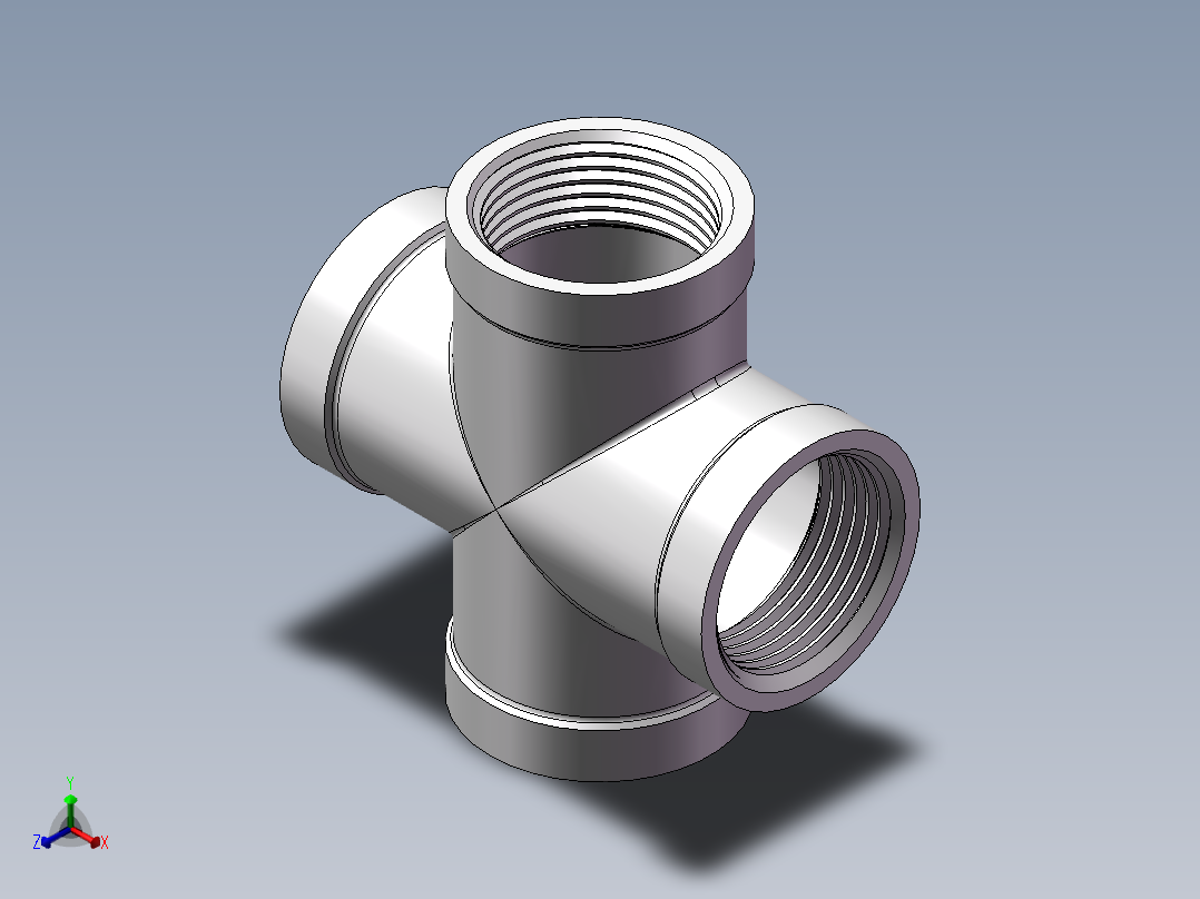 四通-等径内丝 DN25正等轴测图