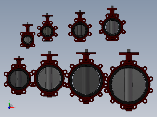8款名称仅轴200MM-8内衬蝶阀模型前视缩略图