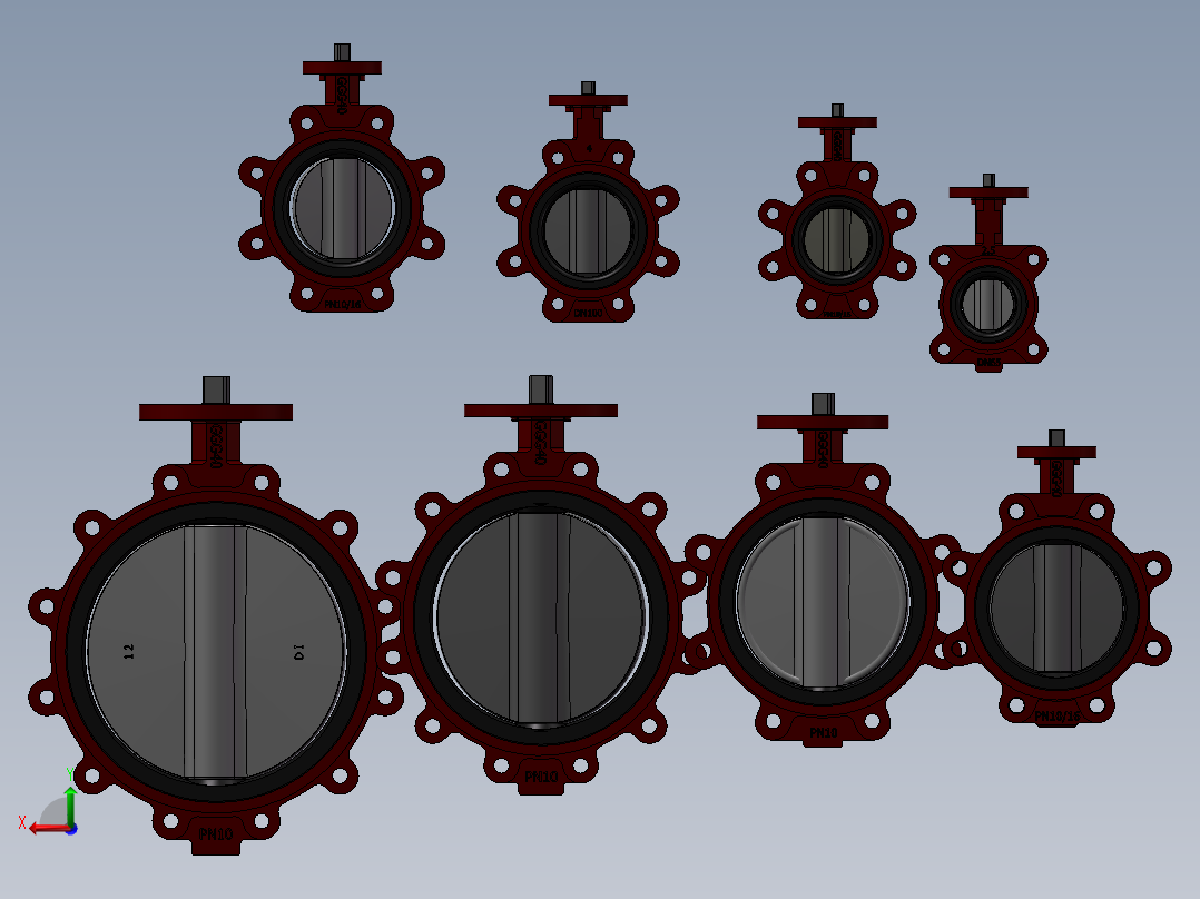 8款名称仅轴200MM-8内衬蝶阀模型后视图