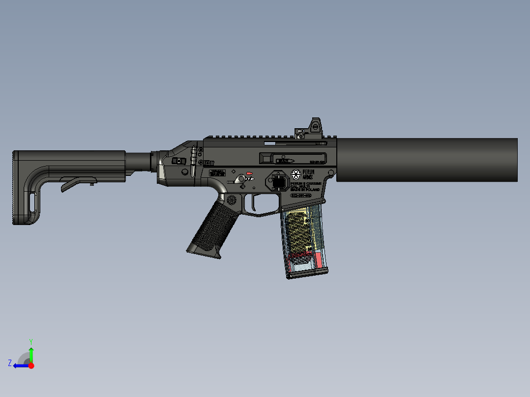 手枪左轮冲锋枪老式狙击步枪设计3D图纸perun-can-canon STP右视图