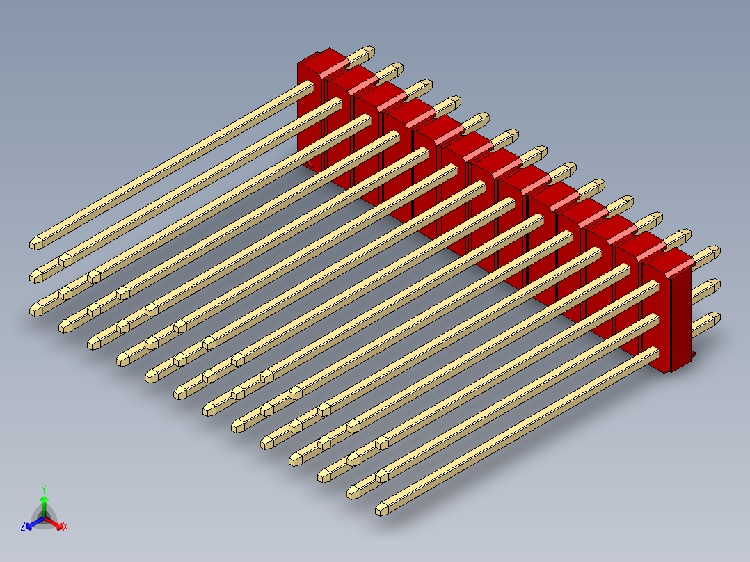 彩色公头100mil（2.54mm）系列-DS1021_red_3x13p_100mil_Type43_rev1.0主视图