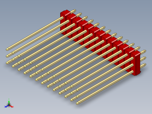 彩色公头100mil（2.54mm）系列-DS1021_red_3x13p_100mil_Type43_rev1.0正等轴测缩略图