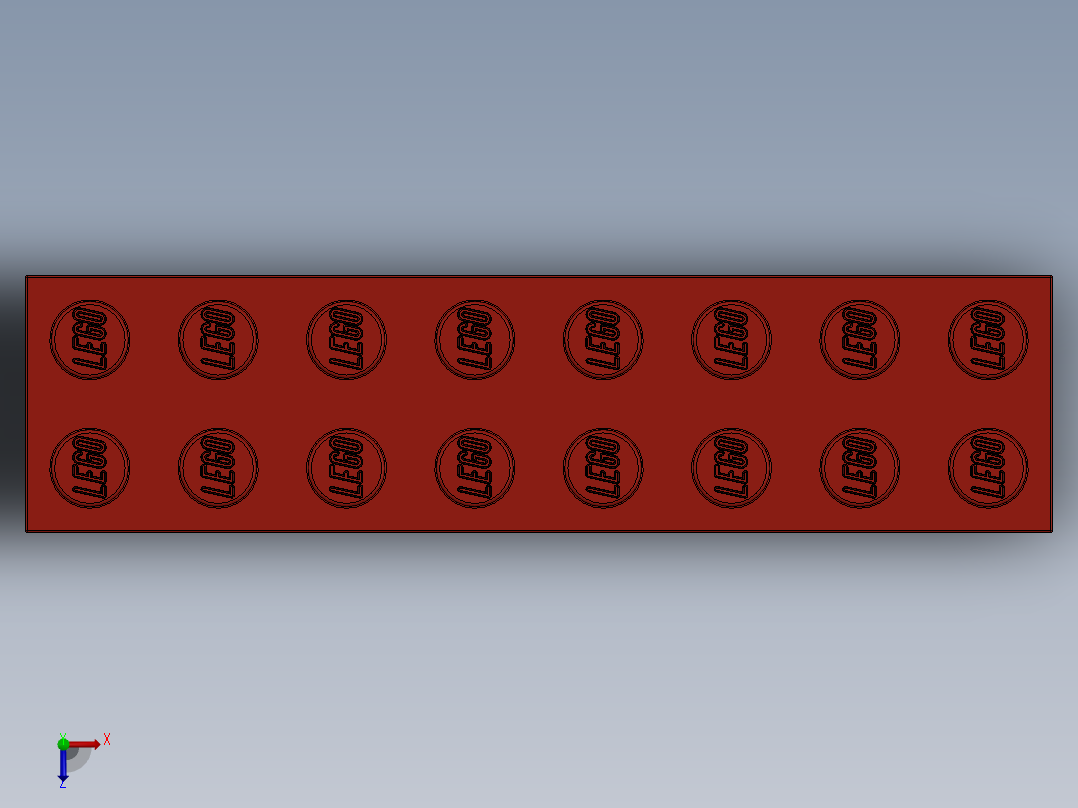 乐高套装 4421基本积木-300721 Bright Red Brick 2 x 8.SLDPRT俯视图
