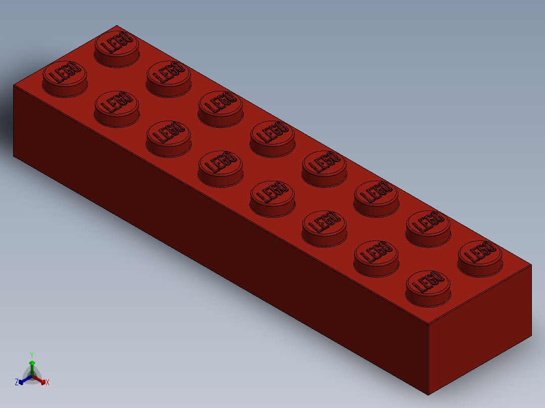 乐高套装 4421基本积木-300721 Bright Red Brick 2 x 8.SLDPRT正等轴测图