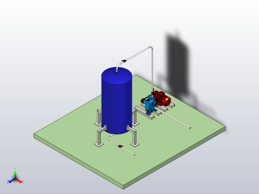 带有离心泵的卫生水箱填充系统，该离心泵耦合到带有V带传动的交流电动机