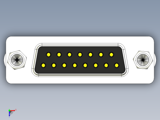 DSUB 15引脚PCB直通孔母连接器。带六角螺钉、垫片、螺母和垫圈，用于垂直安装在印刷电路板上俯视缩略图