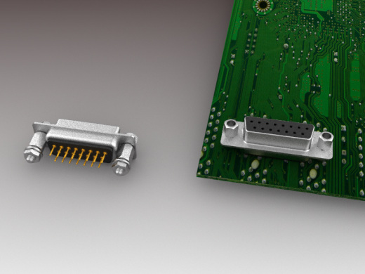 DSUB 15引脚PCB直通孔母连接器。带六角螺钉、垫片、螺母和垫圈，用于垂直安装在印刷电路板上缩略图