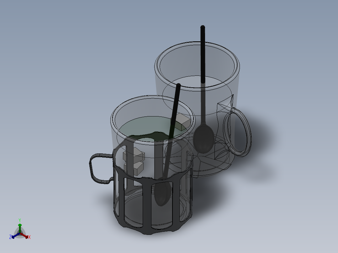 2杯茶正等轴测图