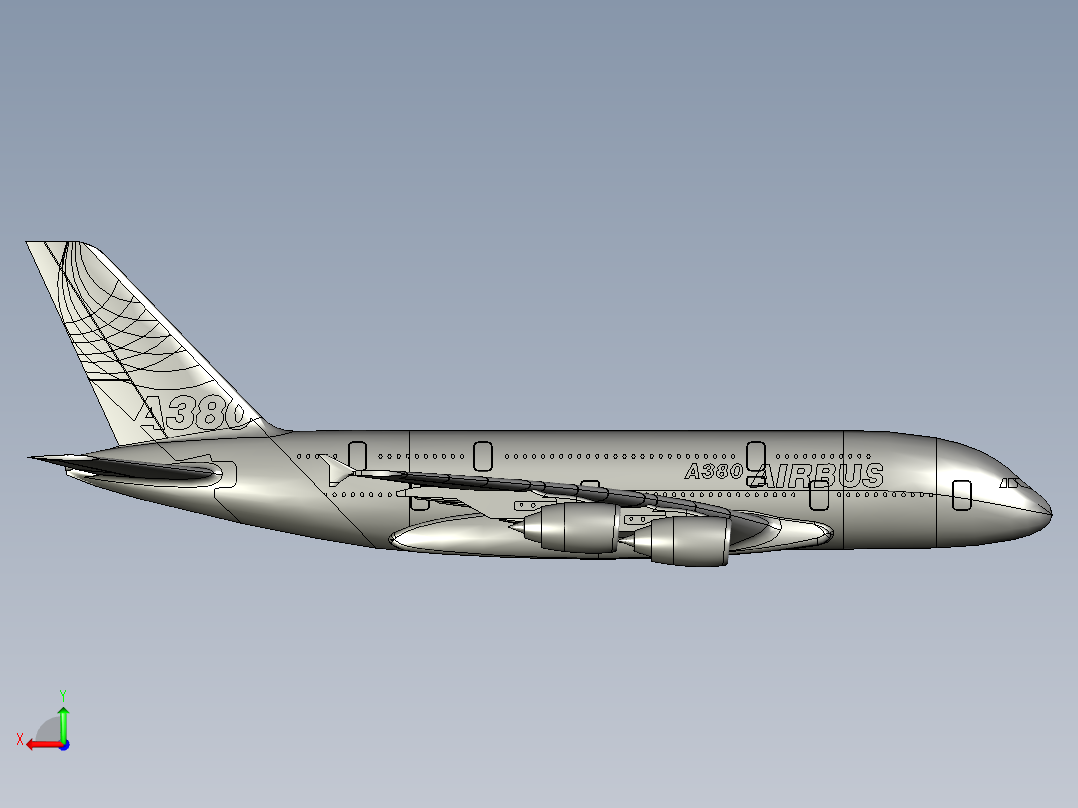 F 空客A380飞机模型 机械设计图纸资料 3D模型 右视图