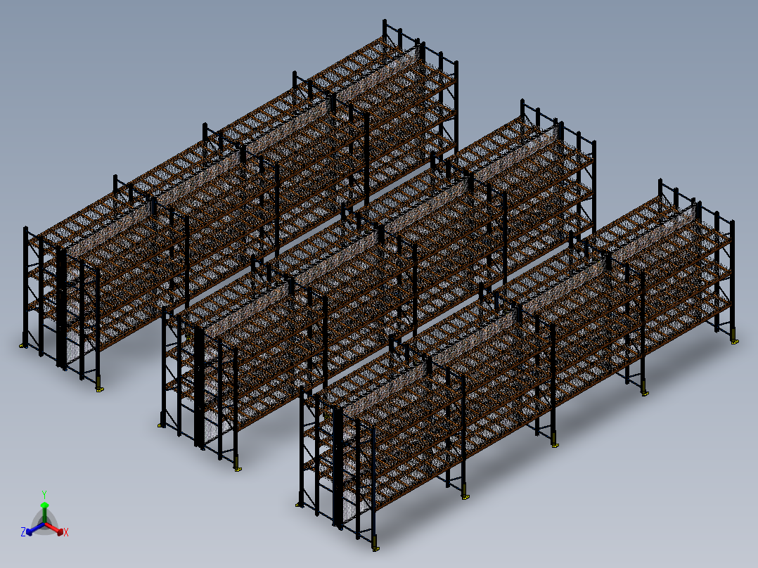 重型货架三立柱货架-924056-100币正等轴测图