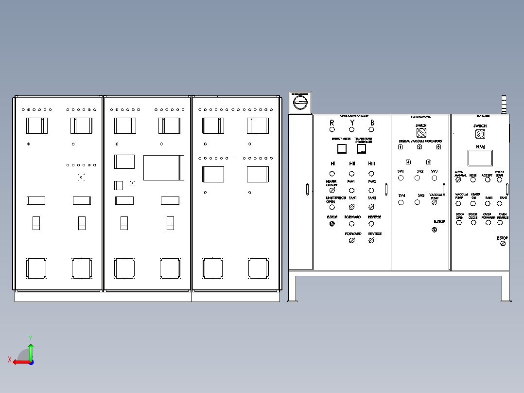 大型钣金电控电气柜三维设计后视图