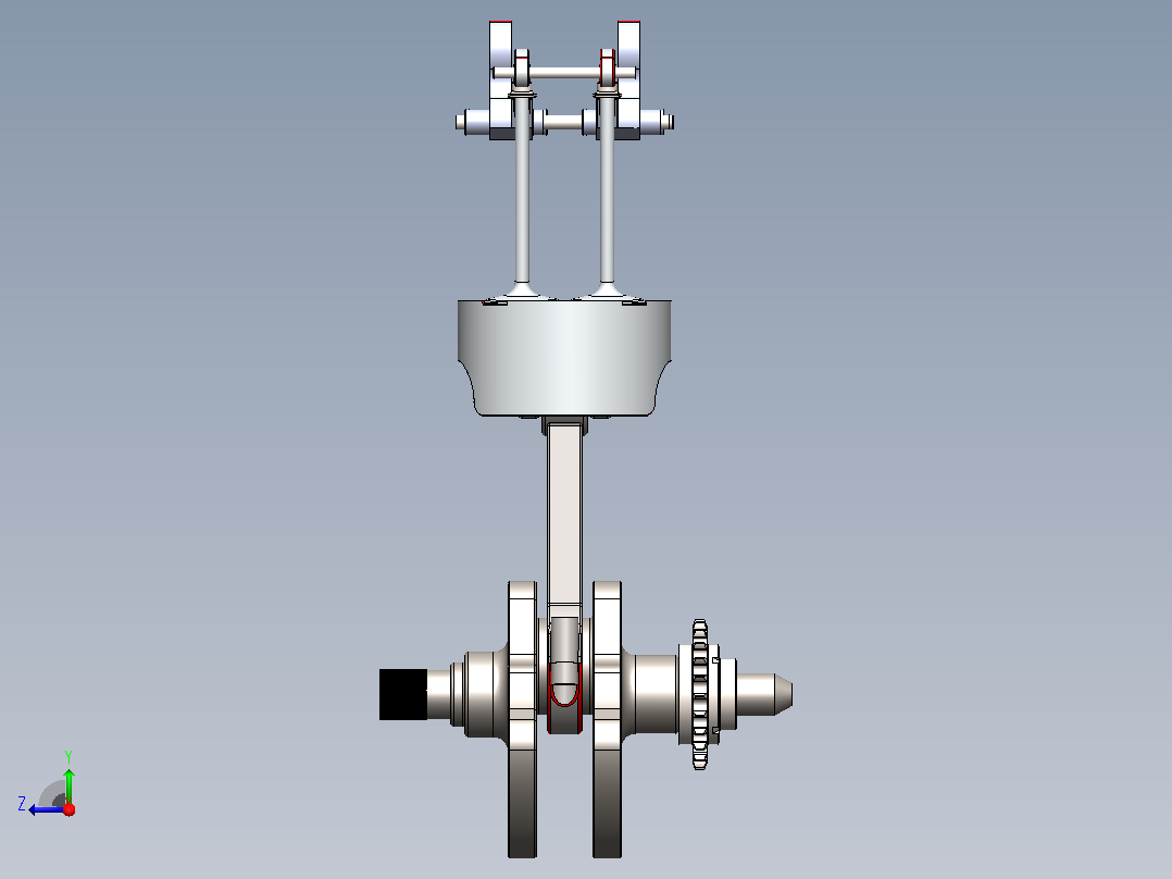 单缸发动机内部结（活塞、阀门）3D数模图纸+Solidworks设计右视图