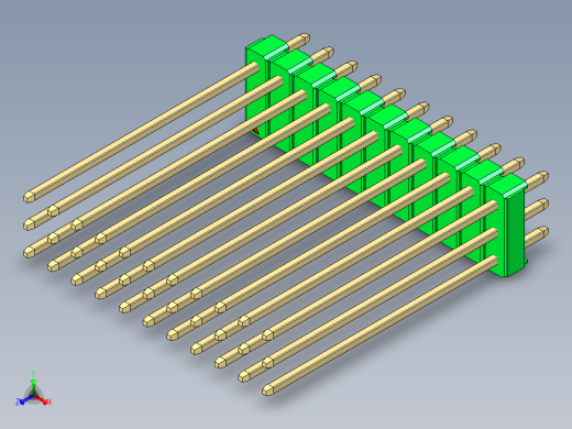 彩色公头100mil（2.54mm）系列-DS1021_green_3x11p_100mil_Type43_rev1.0正等轴测缩略图