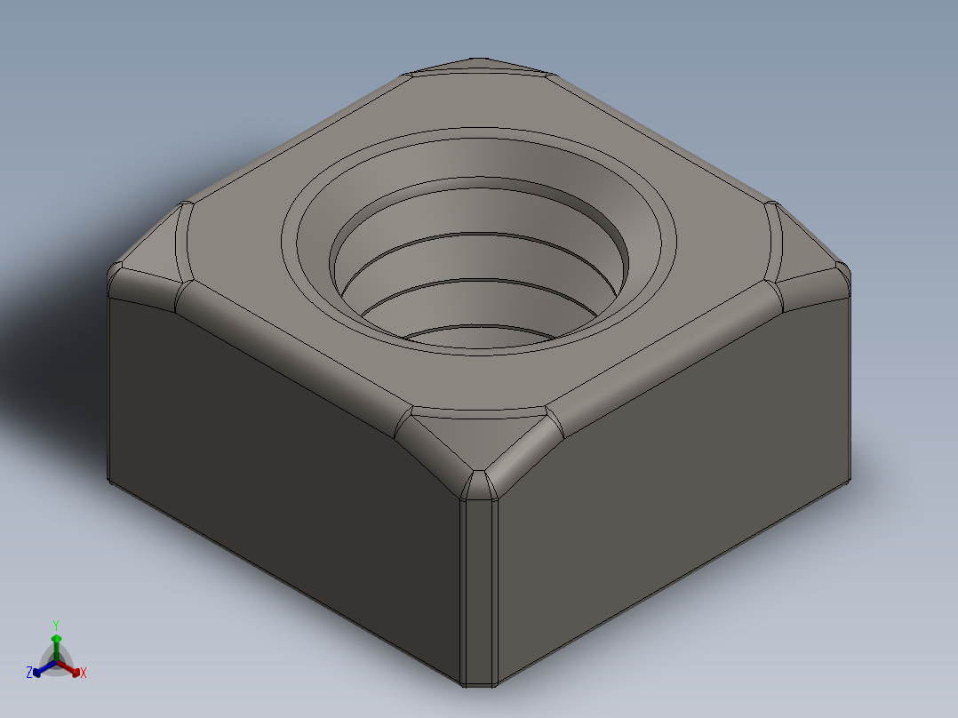 紧固件-Raw Steel SqNut 0.3750正等轴测图