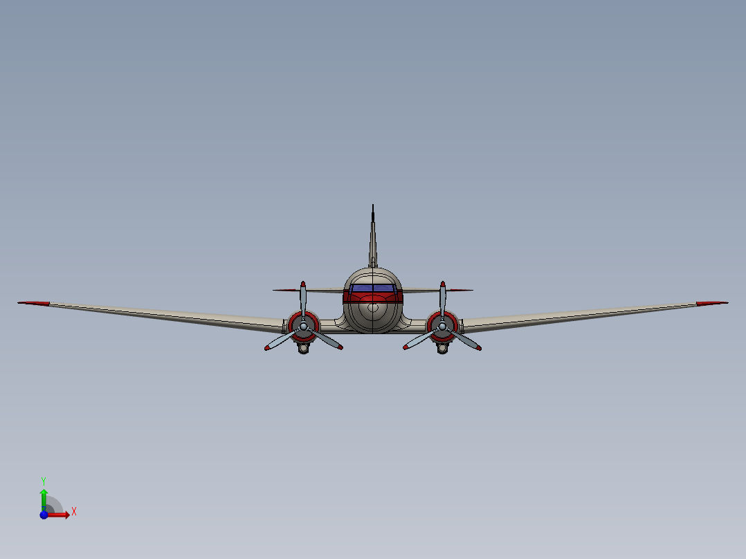 固定翼螺旋桨驱动客机前视图