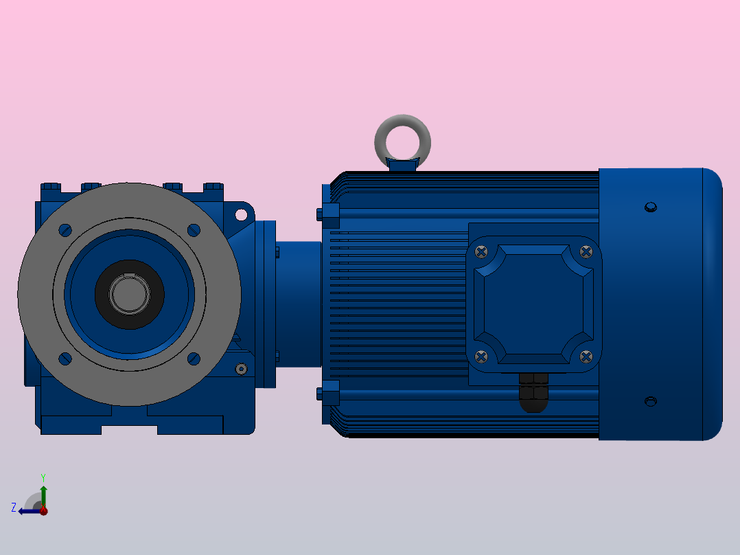 SF47法兰轴伸式安装斜齿-蜗轮蜗杆减速机SF47-Y1.5-4P-14.52-M1-0°-B右视图