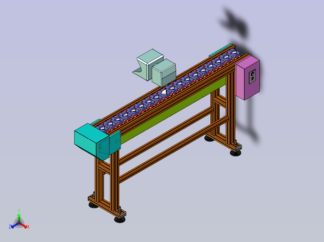 桌角防护软胶喷码线、链条输送激光打码设备正等轴测图