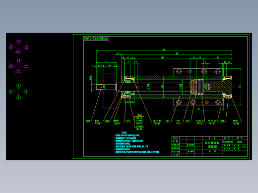 铣床液压缸油缸CAD装配图纸A3图框缸径50行程260机械设计素材