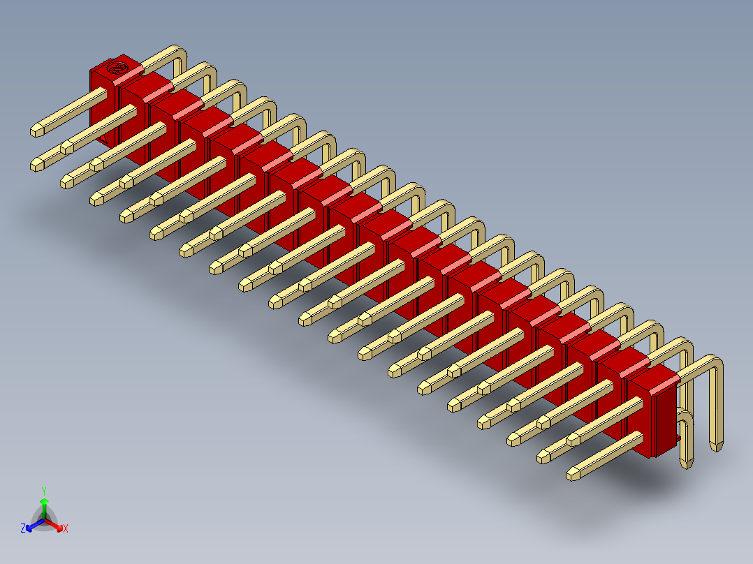 彩色公排针 100mil 2.54mm 系列-DS1022_red_2x19p_100mil_TypeD_rev1.0主视图