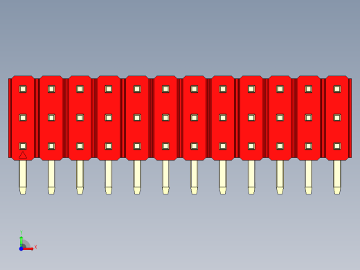 彩色公排针 100mil 2.54mm 系列-DS1022_red_3x12p_100mil_TypeD_rev1.0前视缩略图