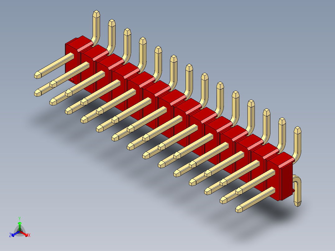 彩色公排针 100mil 2.54mm 系列-DS1022_red_28p_100mil_TypeSMT_rev1.0正等轴测图