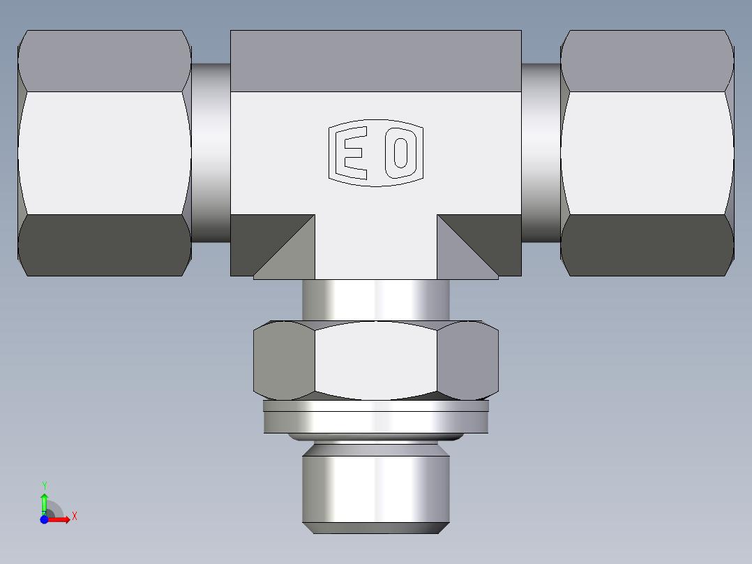 卡套式工业通用硬管接头EO_Adjustable_locknut_branch_tee_TEE10ZLRCF前视图