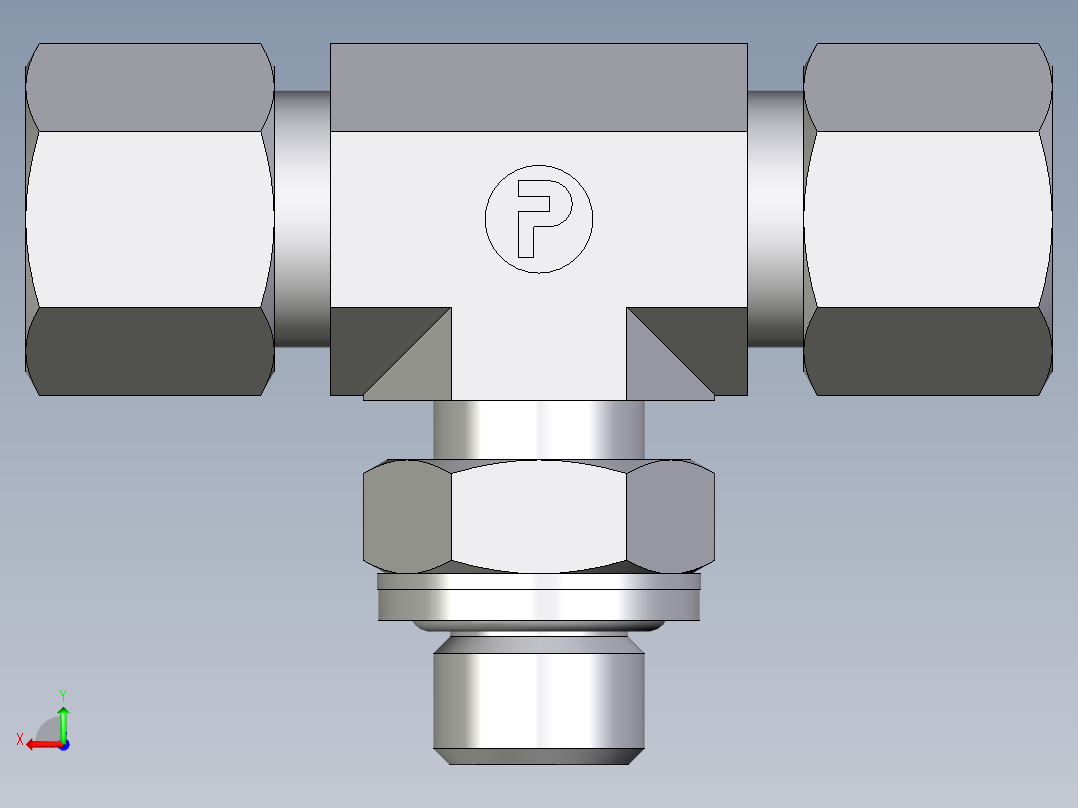 卡套式工业通用硬管接头EO_Adjustable_locknut_branch_tee_TEE10ZLRCF后视图