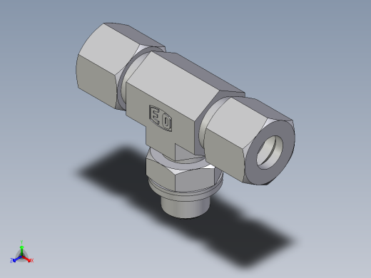 卡套式工业通用硬管接头EO_Adjustable_locknut_branch_tee_TEE10ZLRCF正等轴测缩略图