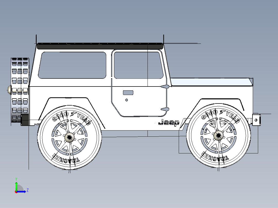 BBQ钣金吉普车模型左视图