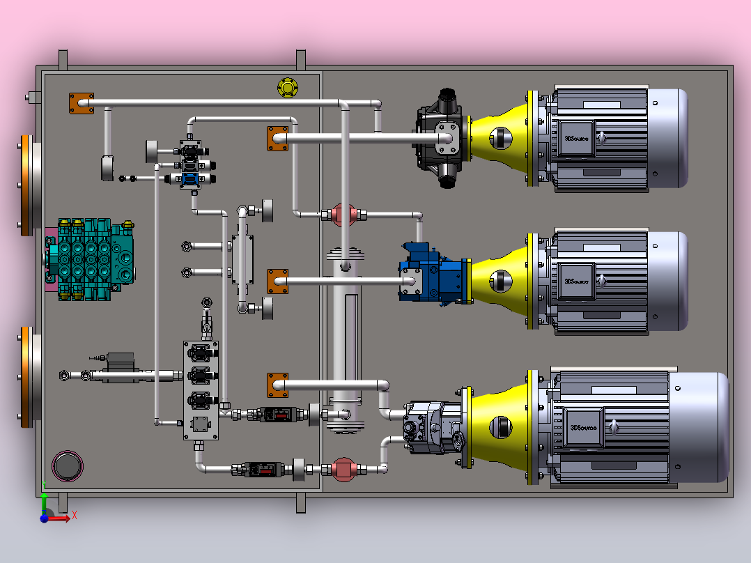 挖掘机高压多路阀液压测试试验台（SW+CAD+说明书）前视图
