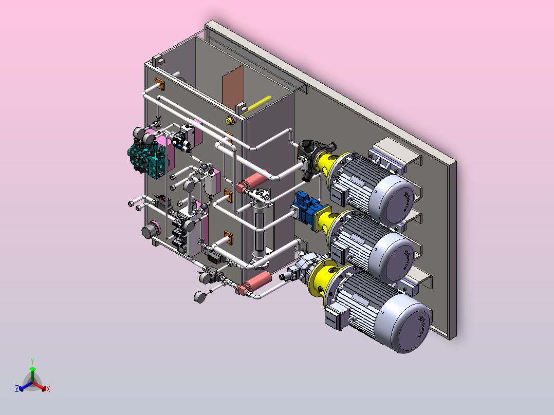 挖掘机高压多路阀液压测试试验台（SW+CAD+说明书）正等轴测图