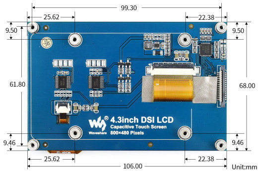 适用于Raspberry Pi的4.3英寸Waweshare电容式显示屏，DSI，800×480缩略图
