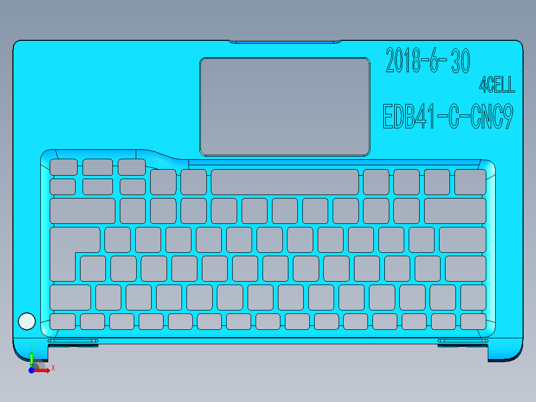 笔记本键盘外壳内腔结构仿形检具模型前视图