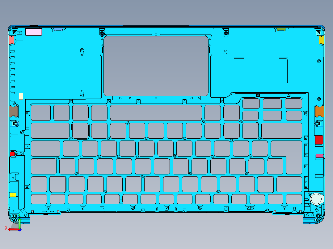 笔记本键盘外壳内腔结构仿形检具模型后视图