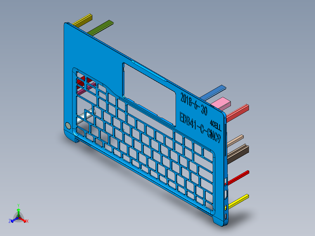 笔记本键盘外壳内腔结构仿形检具模型正等轴测图