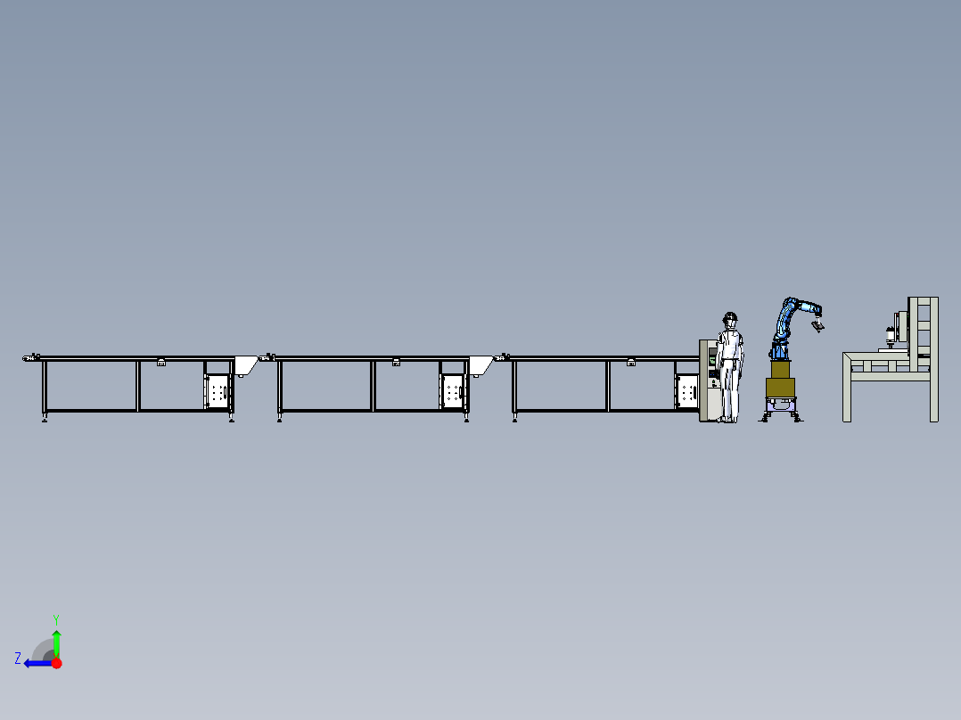 工作台式数控机床与移动机械手组合右视图