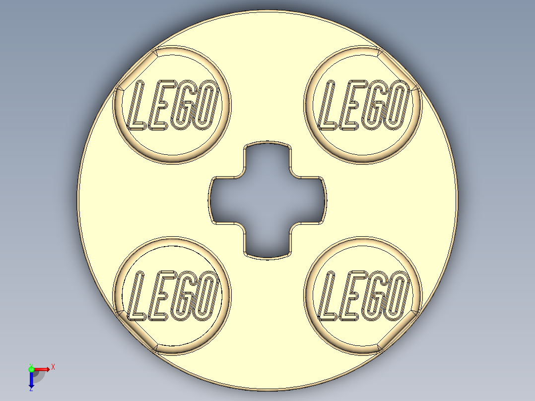 乐高零件 4032 板 2 x 2 圆形-4032 Light Brick Yellow Plate 2 x 2 Round.SLDPRT俯视图