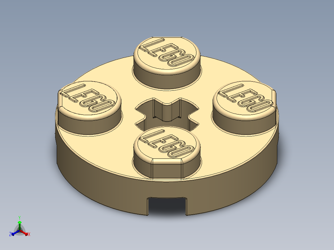 乐高零件 4032 板 2 x 2 圆形-4032 Light Brick Yellow Plate 2 x 2 Round.SLDPRT正等轴测图